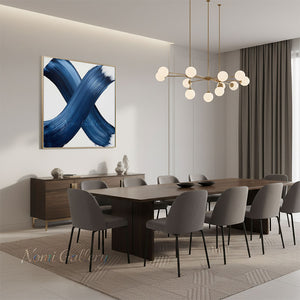 English: Modern Blue Cross Stroke Minimalist Hand-Painted Abstract Oil Canvas #SS241