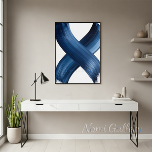 Handmade Blue Intersecting Brushstroke Abstract Art #SS182