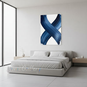 Handmade Blue Intersecting Brushstroke Abstract Art #SS182