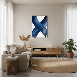Handmade Blue Intersecting Brushstroke Abstract Art #SS182