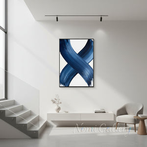 Handmade Blue Intersecting Brushstroke Abstract Art #SS182
