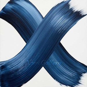 English: Modern Blue Cross Stroke Minimalist Hand-Painted Abstract Oil Canvas #SS241
