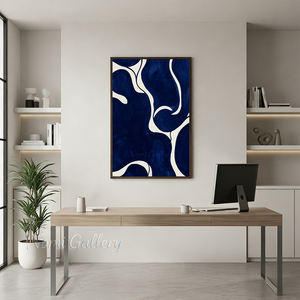 Handmade Cobalt Blue Abstract Curved Canvas Art #SS180