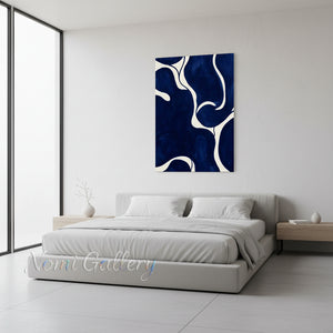 Handmade Cobalt Blue Abstract Curved Canvas Art #SS180