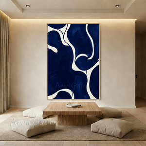 Handmade Cobalt Blue Abstract Curved Canvas Art #SS180