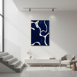 Handmade Cobalt Blue Abstract Curved Canvas Art #SS180