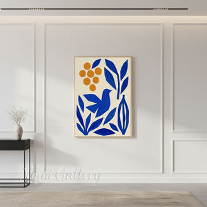 Handmade Modern Blue Bird and Orange Fruit Abstract Canvas Art #TC029