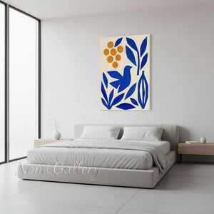 Handmade Modern Blue Bird and Orange Fruit Abstract Canvas Art #TC029