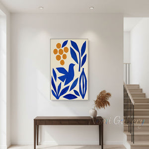 Handmade Modern Blue Bird and Orange Fruit Abstract Canvas Art #TC029