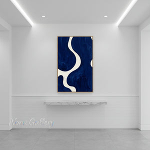 Handmade Blue Fluid Wave Abstract Framed Canvas Art #SS183