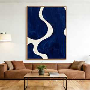 Handmade Blue Fluid Wave Abstract Framed Canvas Art #SS183