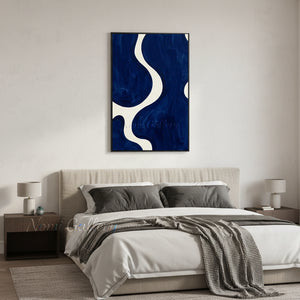 Handmade Blue Fluid Wave Abstract Framed Canvas Art #SS183