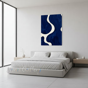 Handmade Blue Fluid Wave Abstract Framed Canvas Art #SS183