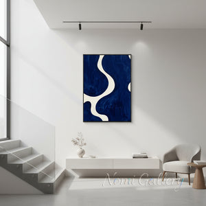 Handmade Blue Fluid Wave Abstract Framed Canvas Art #SS183