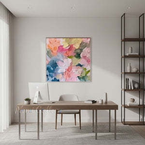 Heavy Impasto Colorful Floral Hand-Painted Abstract Oil Painting #SS222
