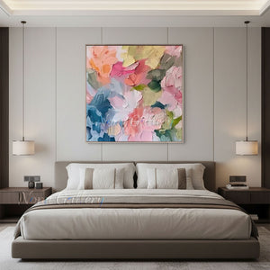 Heavy Impasto Colorful Floral Hand-Painted Abstract Oil Painting #SS222