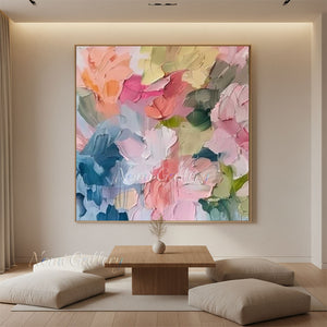 Heavy Impasto Colorful Floral Hand-Painted Abstract Oil Painting #SS222