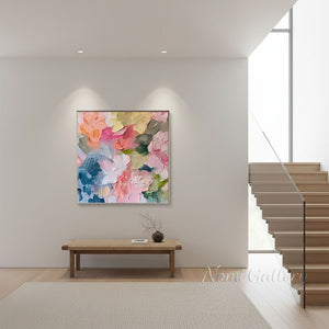 Heavy Impasto Colorful Floral Hand-Painted Abstract Oil Painting #SS222