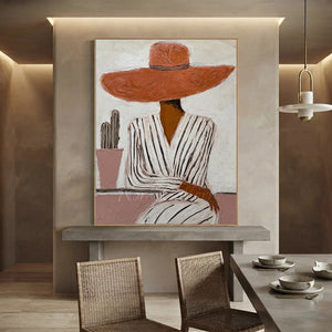 Handmade Modernist Portrait Oil Painting, Elegant Woman Art #SS320