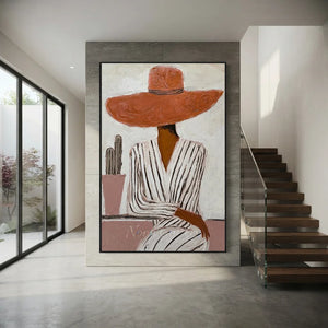 Handmade Modernist Portrait Oil Painting, Elegant Woman Art #SS320