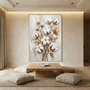 Modern Gold Leaf Floral Canvas Wall Art for Living Room #SS194