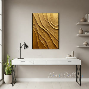 Heavy Textured Gold Abstract Canvas Wall Art #SS196