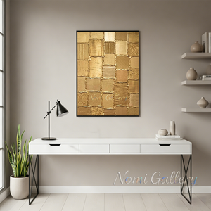 Handmade Gold Line Minimalist Textured Abstract Canvas Art #SS189
