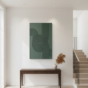 Modern Forest Green Labyrinth Art | 3D Textured Geometric Oil #SS140