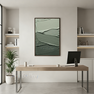 Modern Sage Green Minimalist Line Art Canvas Painting #SS192