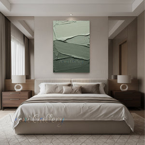 Modern Sage Green Minimalist Line Art Canvas Painting #SS192