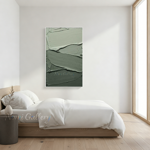 Modern Sage Green Minimalist Line Art Canvas Painting #SS192
