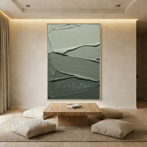 Modern Sage Green Minimalist Line Art Canvas Painting #SS192