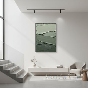 Modern Sage Green Minimalist Line Art Canvas Painting #SS192