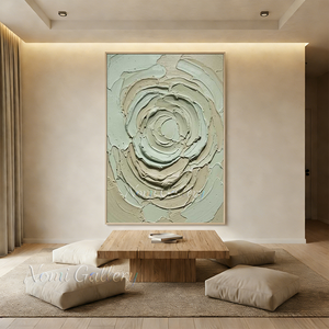 Handmade Green Impasto Flower Oil Painting | Textured Art