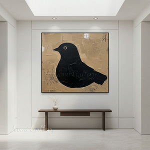 Minimalist Bird on Balance Stones Hand-Painted Abstract Oil Painting #SS224