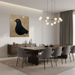 Minimalist Bird on Balance Stones Hand-Painted Abstract Oil Painting #SS224