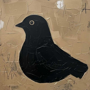 Minimalist Bird on Balance Stones Hand-Painted Abstract Oil Painting #SS224