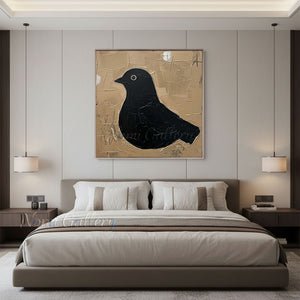 Minimalist Bird on Balance Stones Hand-Painted Abstract Oil Painting #SS224