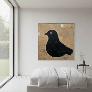 Minimalist Bird on Balance Stones Hand-Painted Abstract Oil Painting #SS224