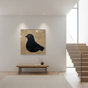 Minimalist Bird on Balance Stones Hand-Painted Abstract Oil Painting #SS224