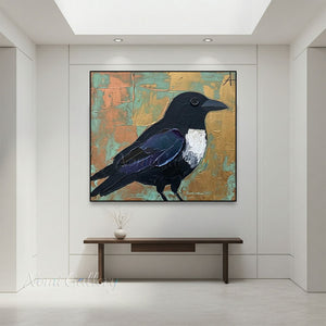 Minimalist Flying Bird Hand-Painted Abstract Textured Oil Painting #SS225