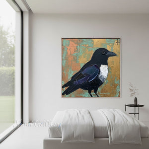 Minimalist Flying Bird Hand-Painted Abstract Textured Oil Painting #SS225