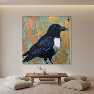 Minimalist Flying Bird Hand-Painted Abstract Textured Oil Painting #SS225