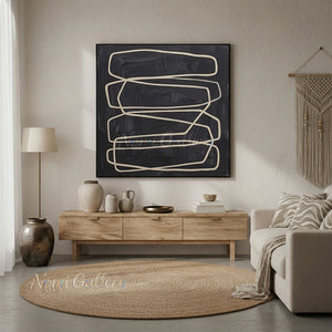 Minimalist Layered Lines Textured Black Hand-Painted Oil Canvas #SS243