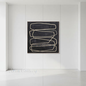 Minimalist Layered Lines Textured Black Hand-Painted Oil Canvas #SS243