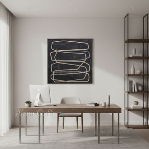 Minimalist Layered Lines Textured Black Hand-Painted Oil Canvas #SS243