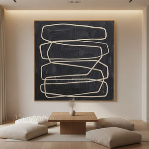 Minimalist Layered Lines Textured Black Hand-Painted Oil Canvas #SS243