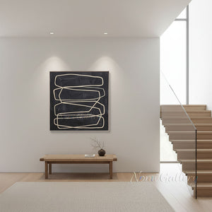 Minimalist Layered Lines Textured Black Hand-Painted Oil Canvas #SS243