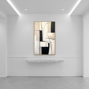 Modern Geometric Line Wall Art | Black & Beige Abstract Oil #SS142