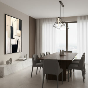 Modern Geometric Line Wall Art | Black & Beige Abstract Oil #SS142